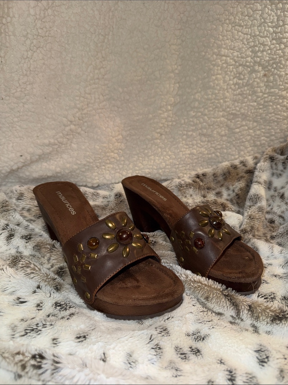 Maurices Brown Jeweled Leather Heels
